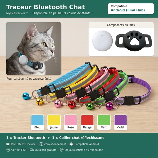 MyPetTracker™ Bluetooth — Traceur Sans Abonnement pour Chat (Android)