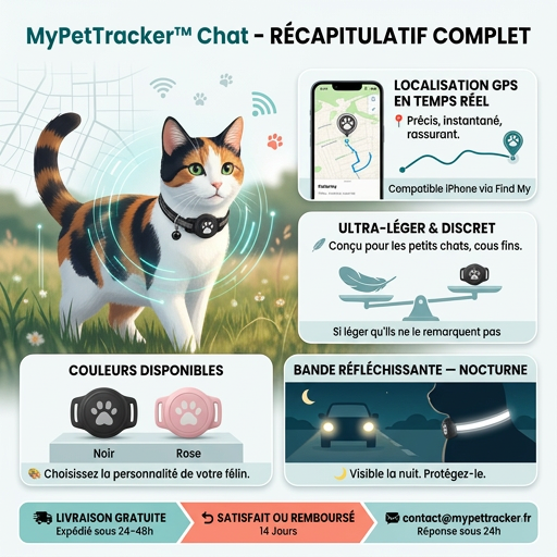 MyPetTracker™ Chat — Traceur GPS Ultra-Léger pour chats (Appareils Apple uniquement)