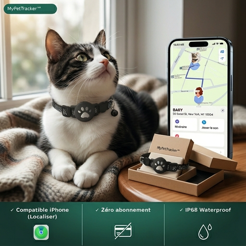 MyPetTracker™ Chat — Traceur GPS Ultra-Léger pour chats (Appareils Apple uniquement)