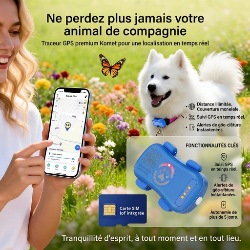 MyPetTracker™ Chien GP30 — Traceur GPS 4G Distance Illimitée