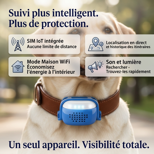 MyPetTracker™ Chien GP30 — Traceur GPS 4G Distance Illimitée