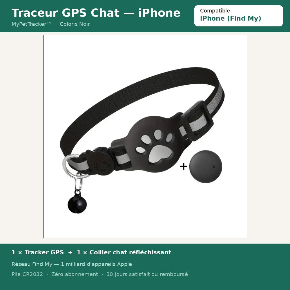 MyPetTracker™ Chat — Traceur GPS Ultra-Léger pour chats (Appareils Apple uniquement)