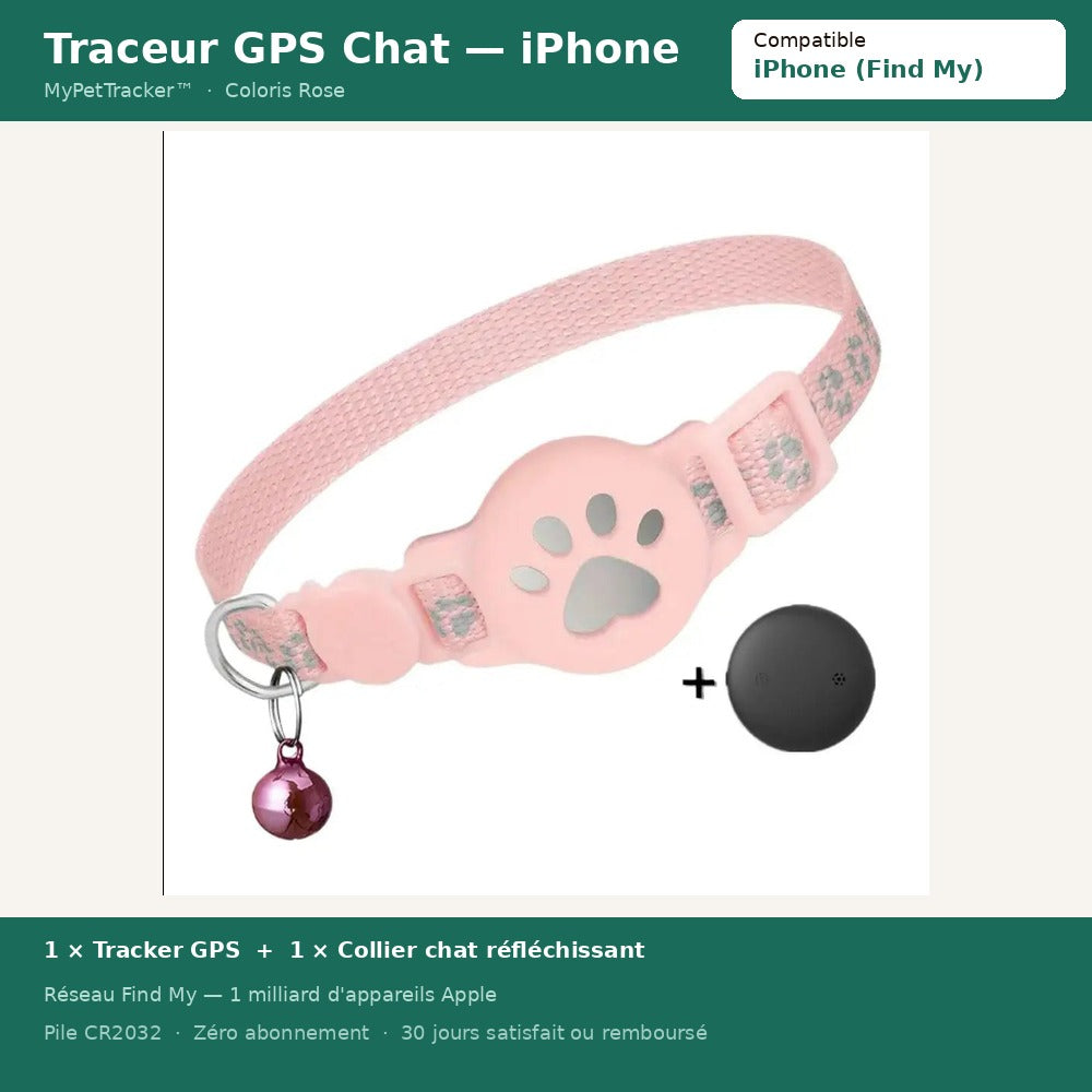 MyPetTracker™ Chat — Traceur GPS Ultra-Léger pour chats (Appareils Apple uniquement)